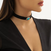 Stone pendant velvet choker necklace