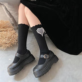 Ruffle heart applique long socks