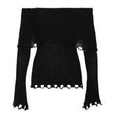 Crochet long sleeve hollow out off shoulder solid cut out top
