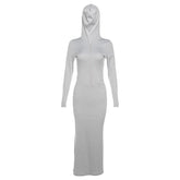 Hoodie long sleeve zip-up ribbed solid maxi dress