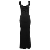 Cowl neck bowknot backless solid cami maxi dress