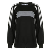 Patchwork long sleeve contrast round neck top