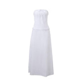 Ruffle bowknot smocked zip-up backless solid tube midi skirt set