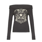 Abstract off shoulder contrast long sleeve top