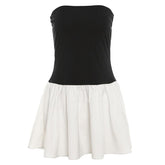 Ruched backless contrast sleeveless tube mini dress