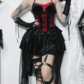 Velvet ruched solid lace hem mesh mini skirt