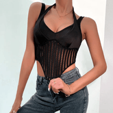 Minnie Mesh Panel Crop Bustier Camisole Top