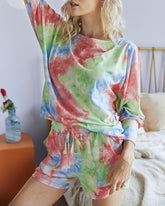 Tie-dye Lace-up Casual Loungewear Two-piece Set