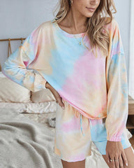 Tie Dye Loungewear Lace-up Casual Two-piece Set