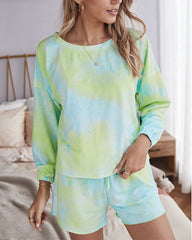 Tie Dye Loungewear Lace-up Casual Two-piece Set