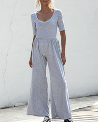 U-neck Short-sleeved Loungewear Wide-legged Jumpsuits