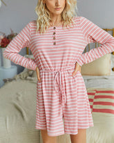 Striped Lace-up Single-breasted Jumpsuits Loungewear Rompers