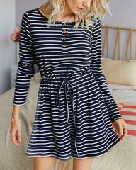 Striped Lace-up Single-breasted Jumpsuits Loungewear Rompers