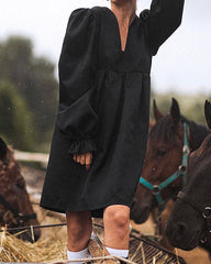 V-neck Lantern Puff Sleeve Square Collar Mini Dresses