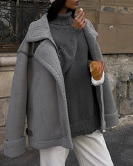 Faux Lamb Wool Fur Motorcycle Bike Coat