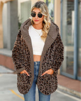 Hooded Loose Leopard Plush Cardigan Jacket