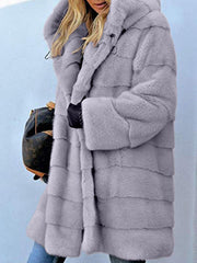 Faux Fur Hooded Jacket Open Front Parka Outwear