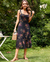 Tie Straps Sleeveless Panel Ruffle Hem Maxi Dress