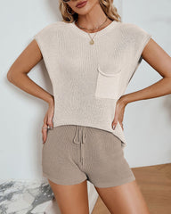 Two Piece Sets Tank Tops High Waisted Shorts Summer Sleeveless Knit Lounge Sets