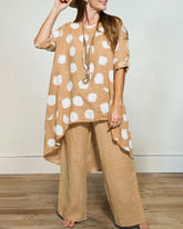 Polka-dot Pattern Irregular Top and Wide-leg Pants Two-piece Set