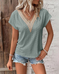 Dressy Top V Neck Short Sleeve Summer T Shirts Tops Loose Blouses