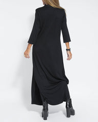 Casual Solid Color Long Sleeve V-neck Maxi Dress