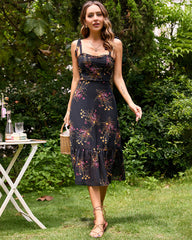 Tie Straps Sleeveless Panel Ruffle Hem Maxi Dress