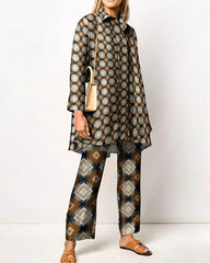 2 Piece Sets Casual Long Sleeve Button Down Shirt Wide Leg Pants Outfits