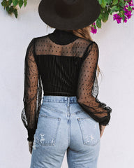 Turtle Mock Neck Polka Dot Sheer Mesh Long Sleeve Bodysuits Slim Body Suits Leotard Tops Jumpsuit