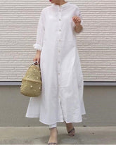 Casual Loose Shirt Dresses Plain Color Stand Up Collar Long Sleeved Cardigan