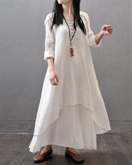 Loose Boho Cotton Maxi Kaftan Dress Layer Casual Long Tunic Dress