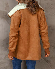 Fleece Long Sleeve Warm Teddy Coat Lapel Cardigan With Pocket