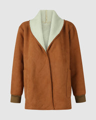 Fleece Long Sleeve Warm Teddy Coat Lapel Cardigan With Pocket