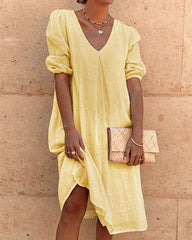 Loose Shirt Dress V-Neck Long Midi Dresses