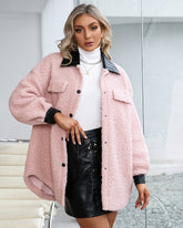 Lapel Collar Plush PU Single-breasted Trench Coat