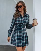 Plaid Grommet Lace Up Side Shirt Dress