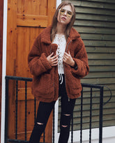 Fleece Fuzzy Faux Zipper Coats Casual Lapel Outwear