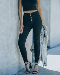 High-waist Solid Color Elastic Small Feet Pants Jeans