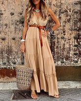 V Neck Dress Bohemian Sleeveless Beach Party Maxi Dress