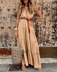 V Neck Dress Bohemian Sleeveless Beach Party Maxi Dress