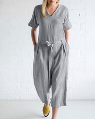 Solid Color Loose Fit Overall Jumpsuit with Pockets