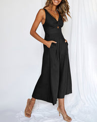 Casual Sleeveless Hollows High Waist Bodysuit Spaghetti Strap Loose Jumpsuit Overalls