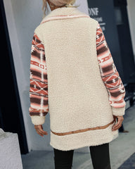 Ethnic Style Print Coat Lapel Zip Long Sleeve Plush Patchwork Jacket Outerwear