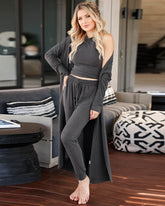 3 Piece Sweatsuit Lounge Set Cardigan Outfits Open Front Kimono Tank Top Palazzo Pants PJ Casual Loungewear Tracksuit