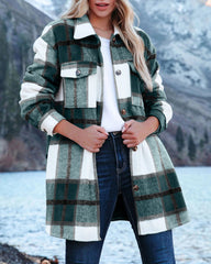 Flannel Shacket Jacket Plaid Lapel Button Down Long Sleeve Oversized Shirts with Pocket
