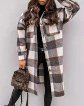 Knee Length Lapel Plaid Flannel Jacket