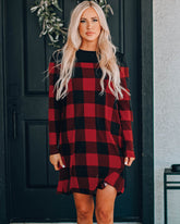 Plaid Splicing Long Sleeve Mini Dress