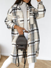 Lapel Single-breasted Double-pocket Plaid Coat