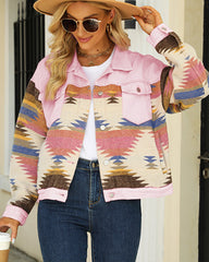 Aztec Lapel Long Sleeve Retro Western Denim Jacket