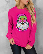 Women's Shiny Santa Print Round Neck Sweatshirt
